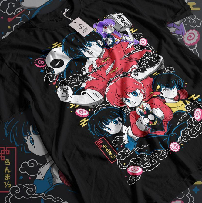 Футболка з аніме принтом Схампоо Руміко Такахасхі Ранма оверсайз (S/M/L) Чорний AnimeJ1075 Дніпро - фото 1