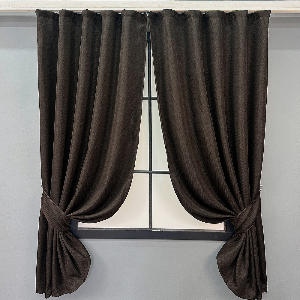 Комплект коротких штор VR-Textil Льон-блекаут № 1180ш Венге 130х170см 2 шт (35-0338) Київ - фото 1