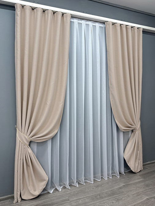 Комплект готовых штор VR-Textil Блэкаут двусторонний Eclipsе № 1794ш Кремовый 200х270 см 2 шт (32-111) Киев - изображение 3