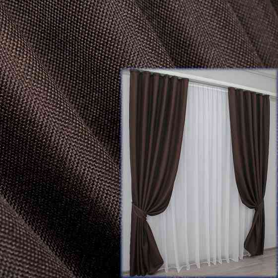 Комплект готовых штор VR-Textil Лен-блэкаут Лен Мешковина № 291ш Венге 100х270см 2 шт (31-044) Киев