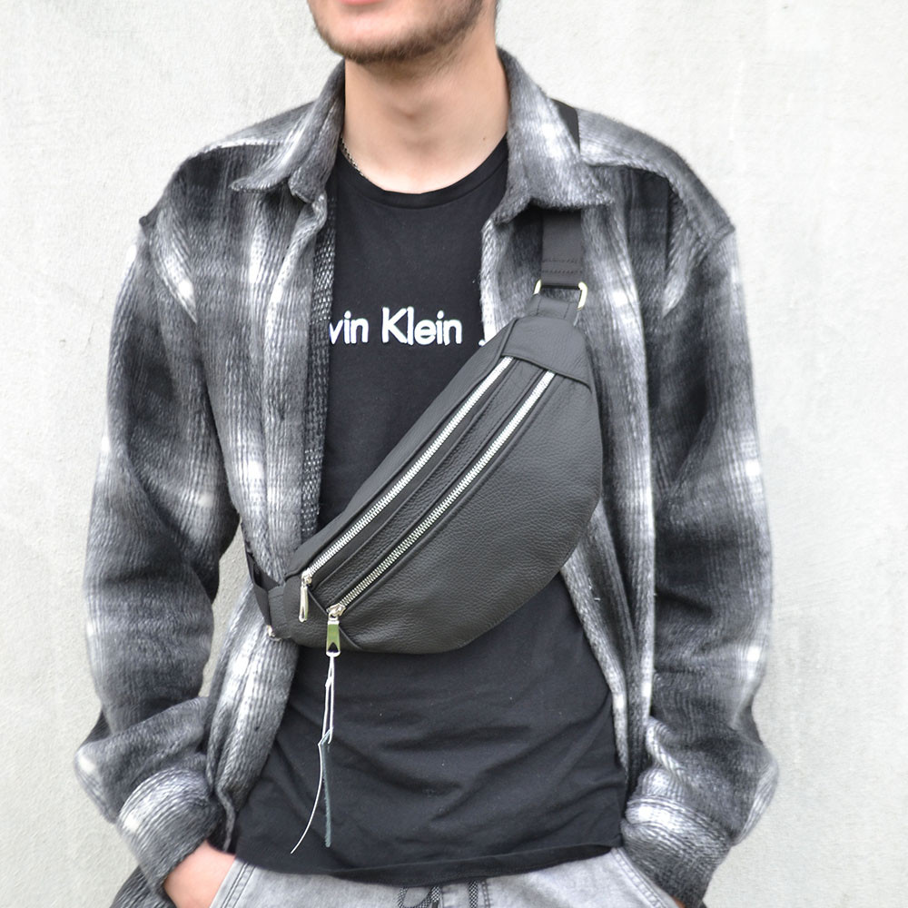 Поясна сумка чоловіча без принта, Бананка шкіряна чоловіча, Бананка чорна з натуральної шкіри BL-96 Львів - фото 17