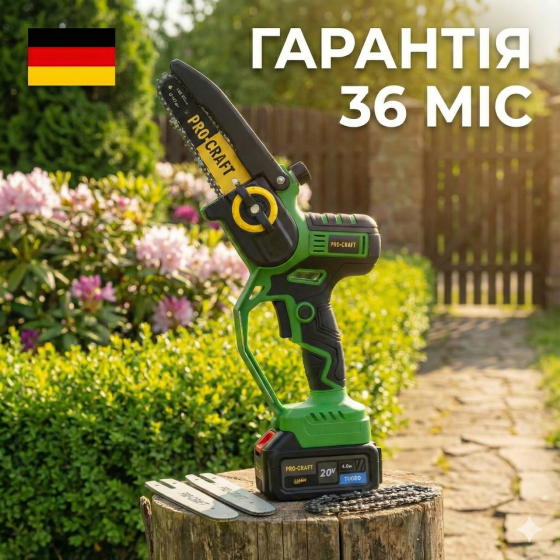 Міні ланцюгова пила Procraft  20 В  4 А·год Li‑Ion, ланцюгова пила  безщітковий двигун, у кейсі з кобурою  інструмент для обробки Львів