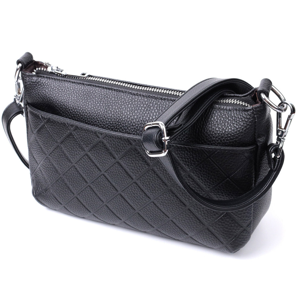 Элегантная сумка для женщин на три отделения из натуральной кожи Vintage 22805 Черный Киев - изображение 2