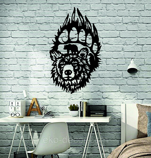 Настінне Панно «Ведмідь», Декор на стіну 70*42 см, Чорний Київ - фото 2