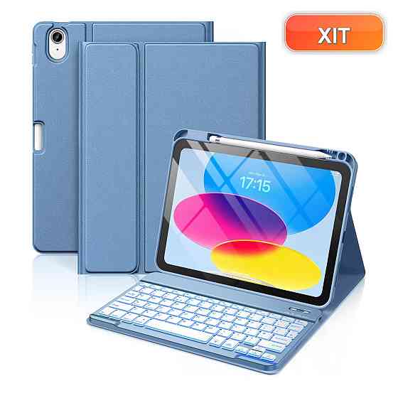 Чохол-клавіатура Vobafe для iPad A16 (11/10.9") Синій QWERTY підсвітка 7 кольорів знімна чохол з тримачем для Apple Pencil Київ