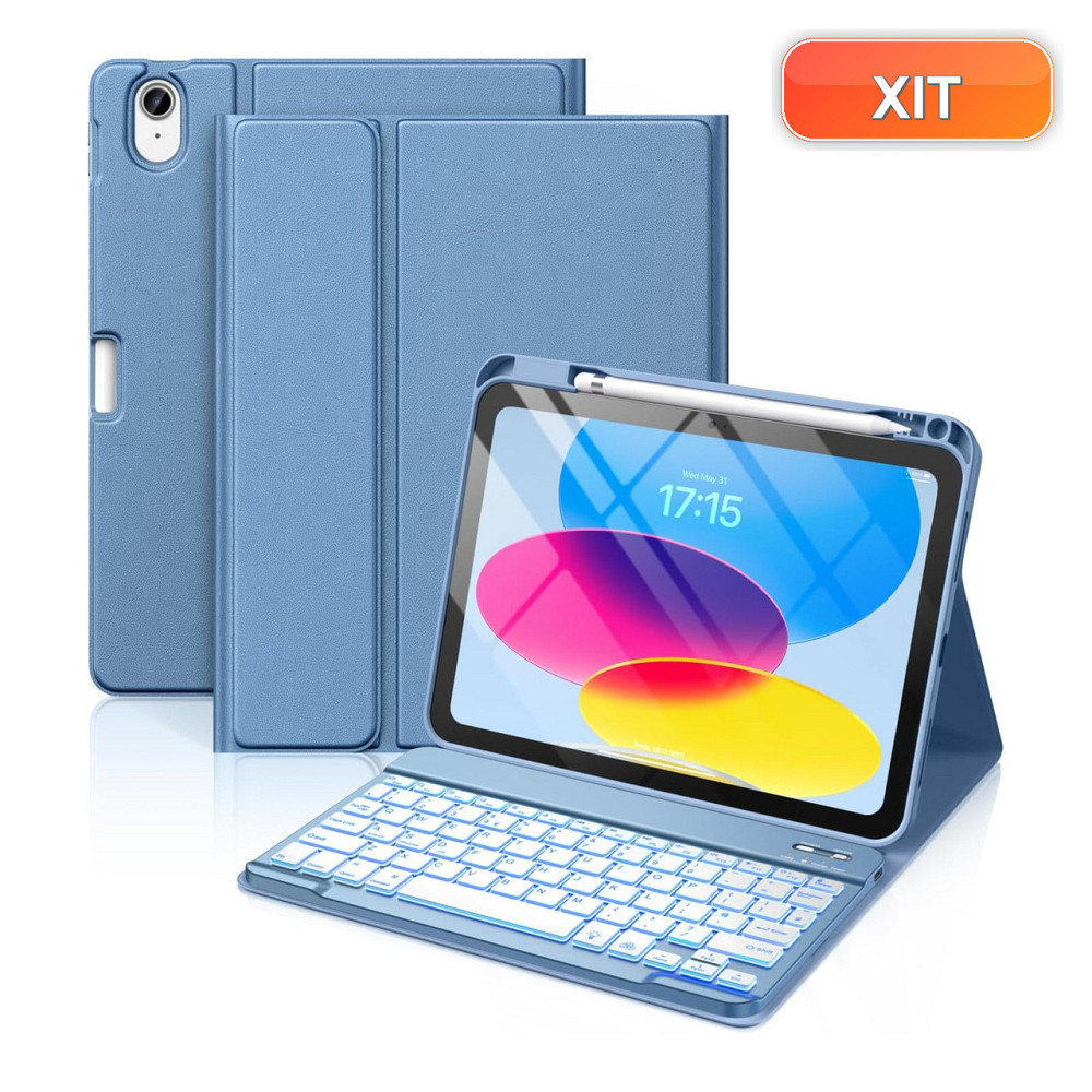 Чохол-клавіатура Vobafe для iPad A16 (11/10.9") Синій QWERTY підсвітка 7 кольорів знімна чохол з тримачем для Apple Pencil Київ - фото 1