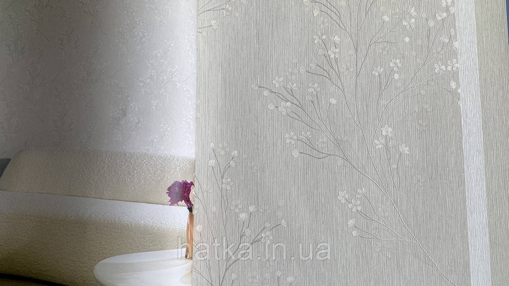 Шпалери вінілові на флізеліні Grandeco Anita1,06х10 гілки квіти еко-стиль бежево-сірі Київ - фото 3