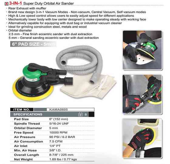 Пневмошліфувальна машина орбітальна 6" 5 мм TOPTUL KAMA0605 Одеса