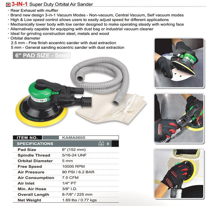 Пневмошліфувальна машина орбітальна 6" 5 мм TOPTUL KAMA0605 Одеса - фото 2