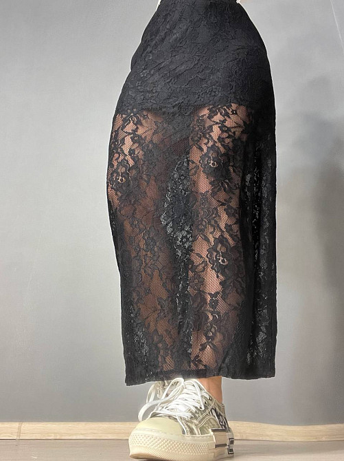 Юбка женская Shiqi 9314 гипюровая прозрачная длинная с подкладкой стрейтчевая черная, черный, L Одесса - изображение 1