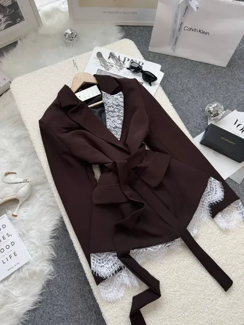 Жіночий піджак з мереживом коричневий білий чорний Одеса - фото 4