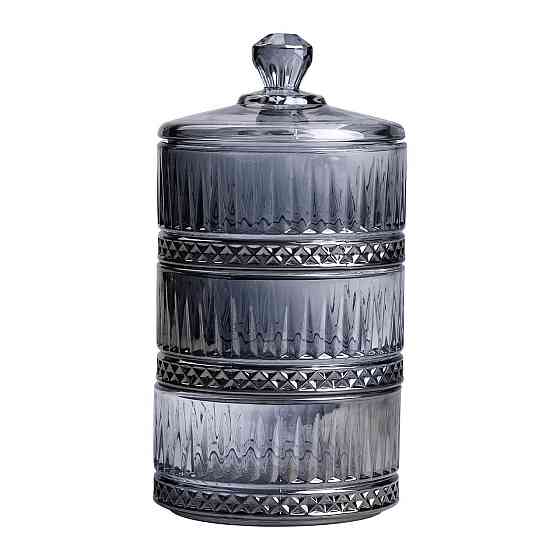 Трехуровневая стеклянная конфетница с крышкой, серая Киев