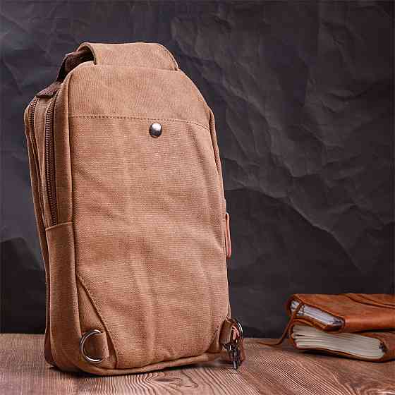 Вертикальна чоловіча сумка через плече із щільного текстилю Vintage 22191 Коричневий Київ