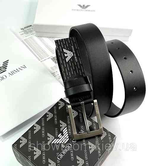 Чоловічий шкіряний брендовий ремінь Armani (304) чорний Київ