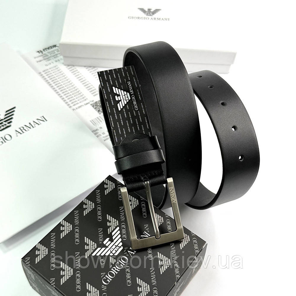 Чоловічий шкіряний брендовий ремінь Armani (304) чорний Київ - фото 3