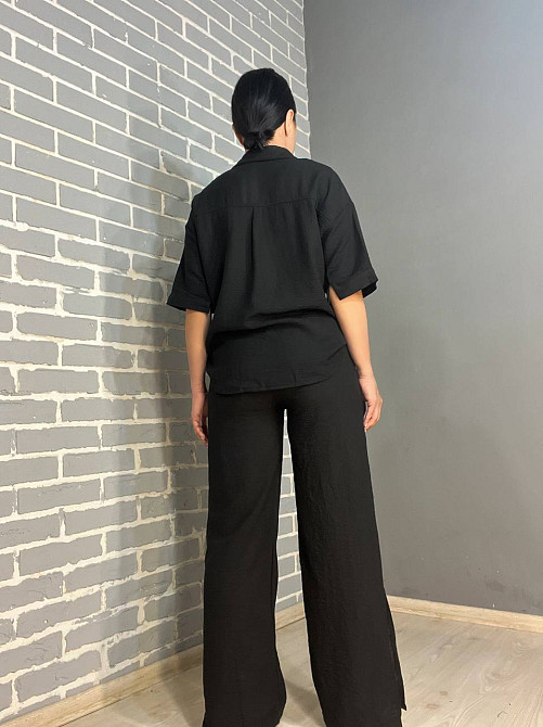 Костюм женский Mix Ray 4157 рубашка оверсайз брюки с разрезами по бокам ровные от бедра черный, черный, M Киев - изображение 10