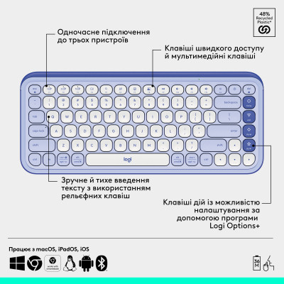 Комплект Logitech POP Icon Combo Bluetooth UA Lilac (920-013078) Вінниця - фото 8