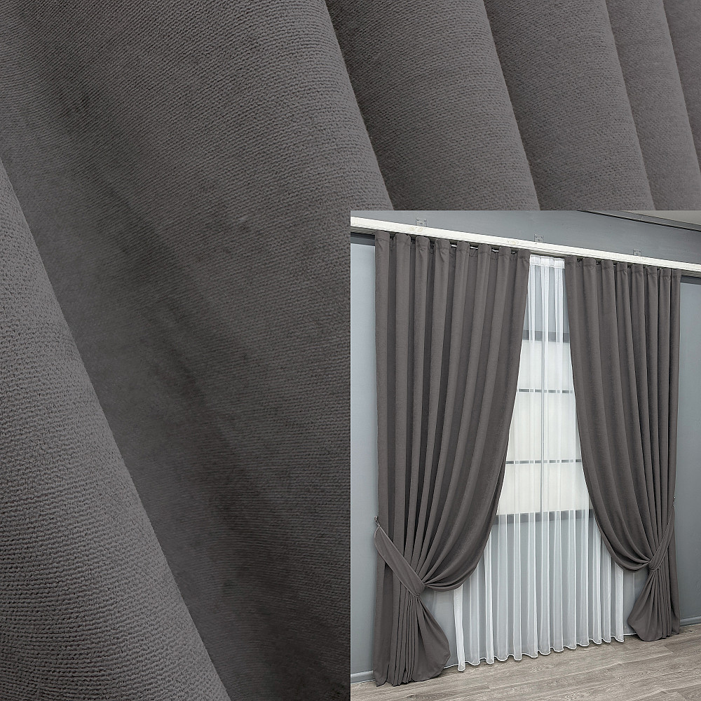 Комплект готових штор VR-Textil Мікровелюр Petek № 1484ш Сірий 150х290 см 2 шт (33-0361) Київ - фото 9