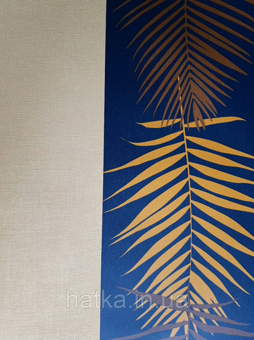 Шпалери вінілові Lutece Bensimon листя папороті яскраво жовті коричневі на темно-синьому Київ - фото 2