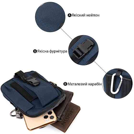 Сумка на пояс нейлон Vintage 20649 Синяя Киев