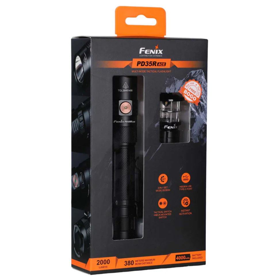 Фонарь тактический ручной Fenix PD35R ACE LED 2000 лм + наключающий фонарь CL01 (черный) | Лимитированная серия Киев - изображение 8