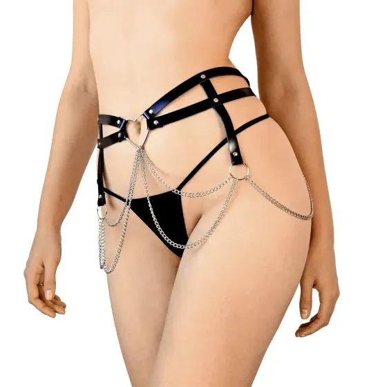 Шкіряний пояс декорований ланцюжками Art of Sex - Becky, розмір L-2XL, колір Чорний Львов