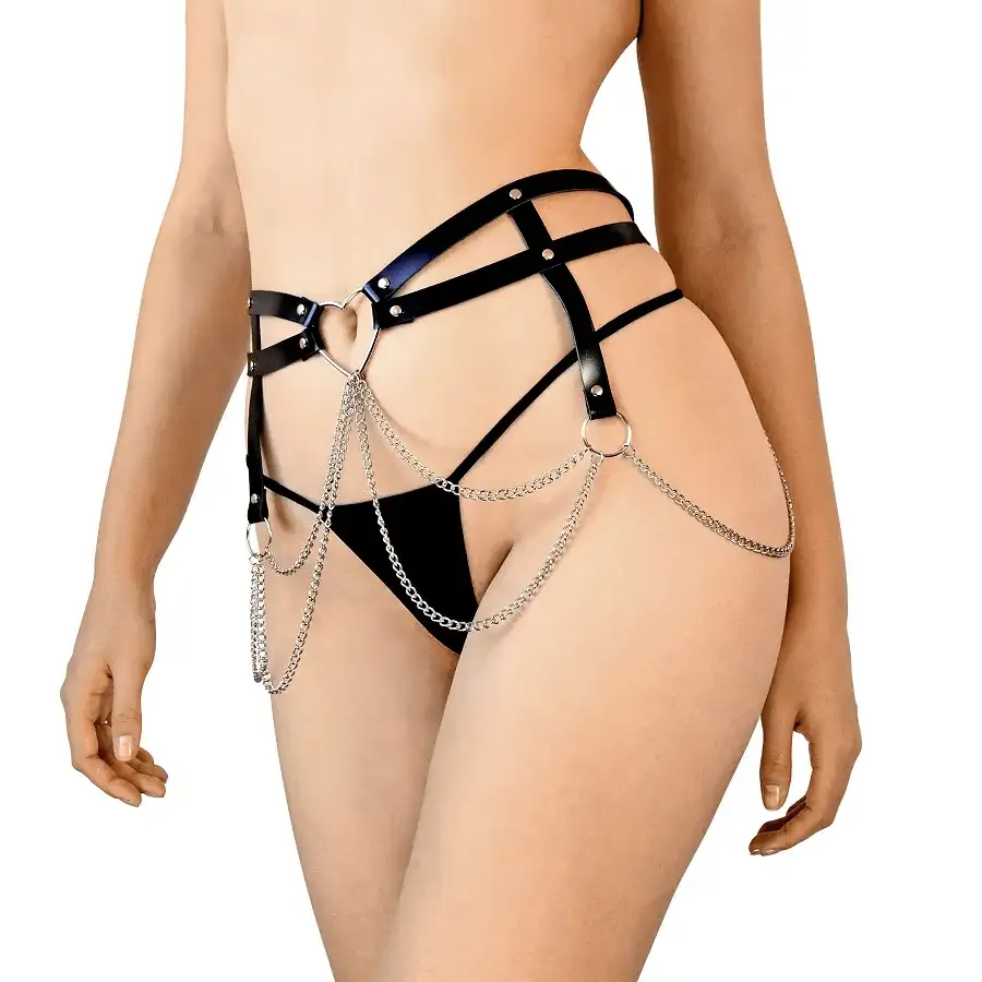 Шкіряний пояс декорований ланцюжками Art of Sex - Becky, розмір L-2XL, колір Чорний Львов - изображение 1