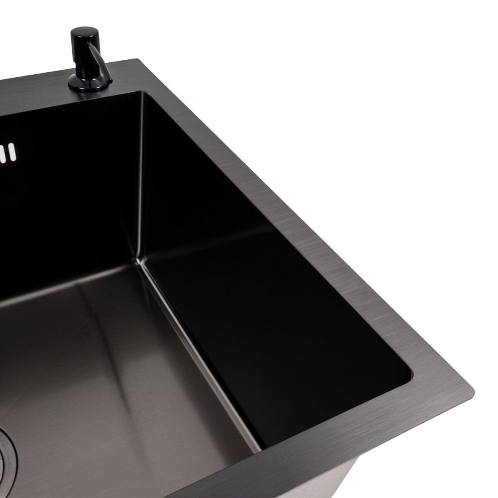 VALESO Кухонна мийка чорна 60*50 PVD VALESO Handmade (сифон круглий, 3,0/0,8) Коломия - фото 13