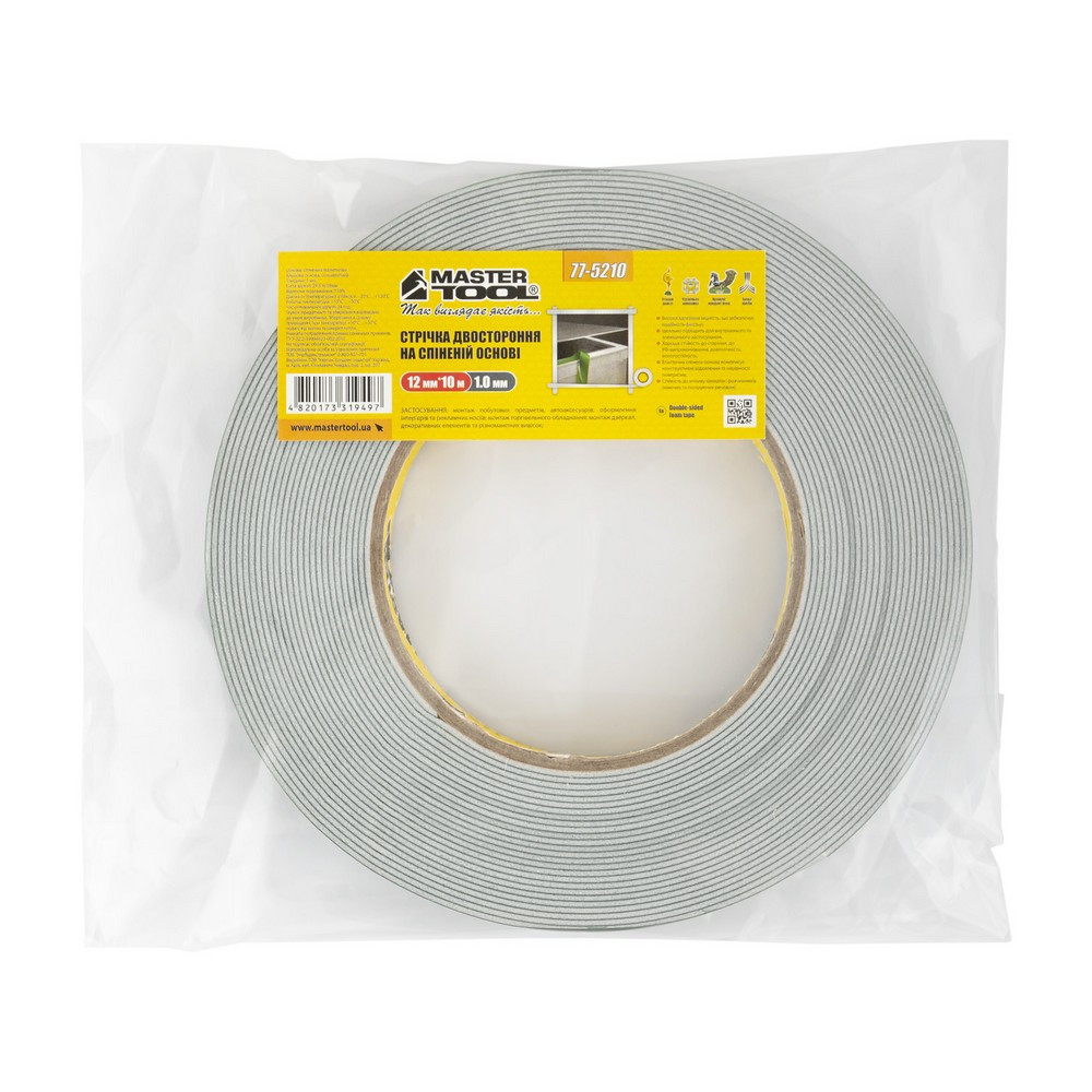 MASTERTOOL Стрічка двостороння MASTERTOOL на спіненій основі 12 мм 10 м 77-5210 Киев - изображение 6