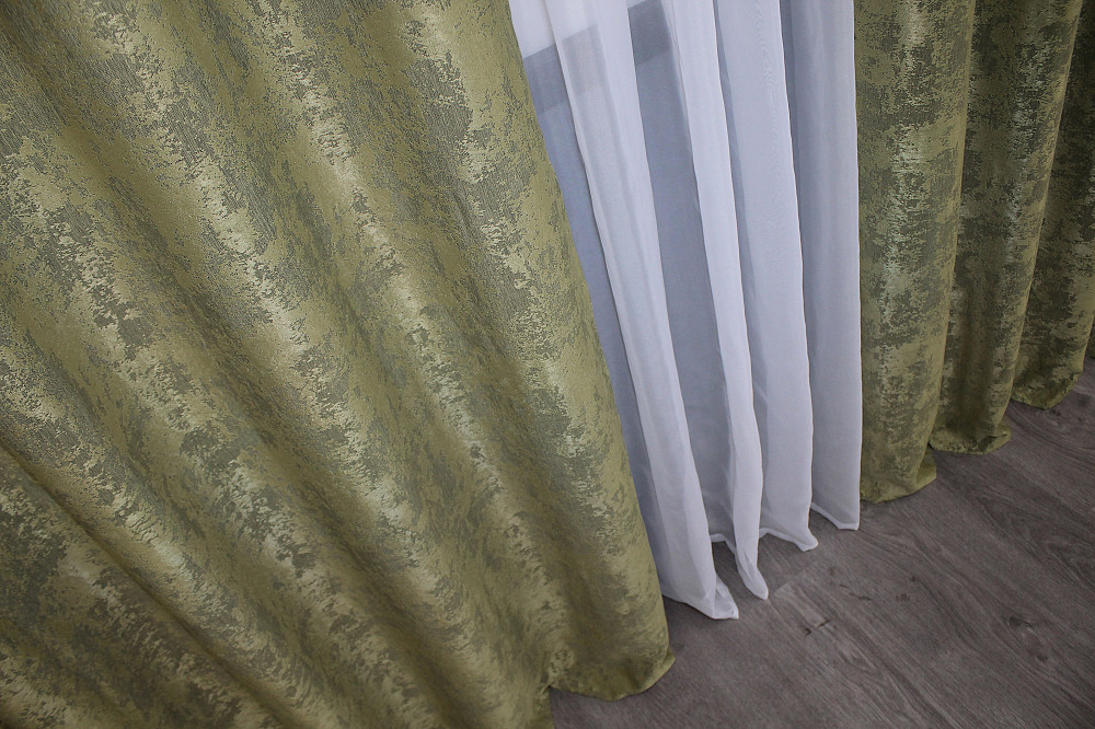 Комплект штор на люверсах VR-Textil Жаккард Sultan YL № № 1213ш Оливковый 150х250 см 2 шт (37-0062) Киев - изображение 7