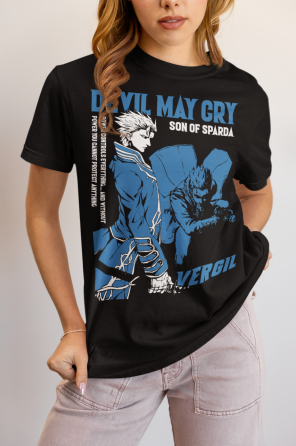 Футболка з аніме принтом Девіл Май Крй Віргіл оверсайз (S/M/L) Чорний AnimeJ0752 Дніпро