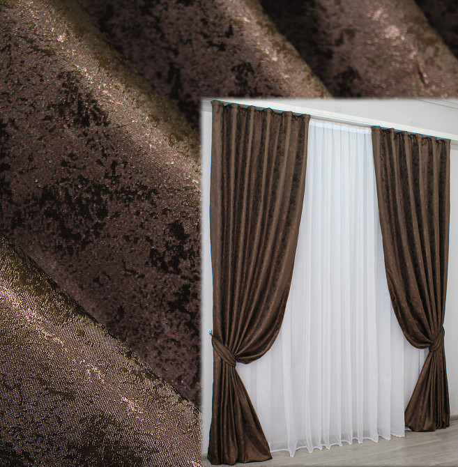 Комплект готових штор VR-Textil Жакард Мармур Al1 № 436ш Коричневий 150х290 см 2 шт (33-0213) Київ - фото 1