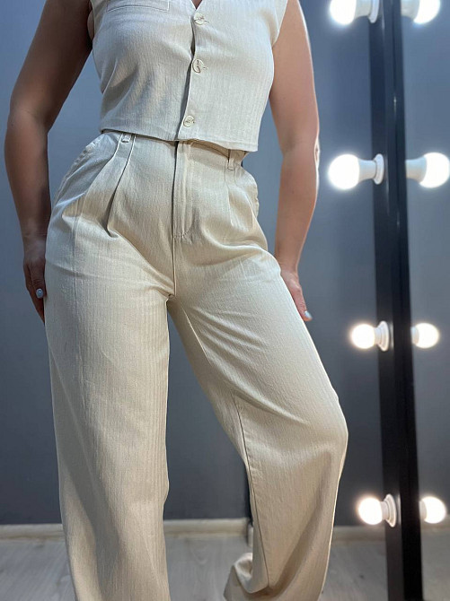 Брюки жіночі Mix Ray 4047 Мом рівні від стегна висока посадка льон молочні, молочний, S Київ - фото 10