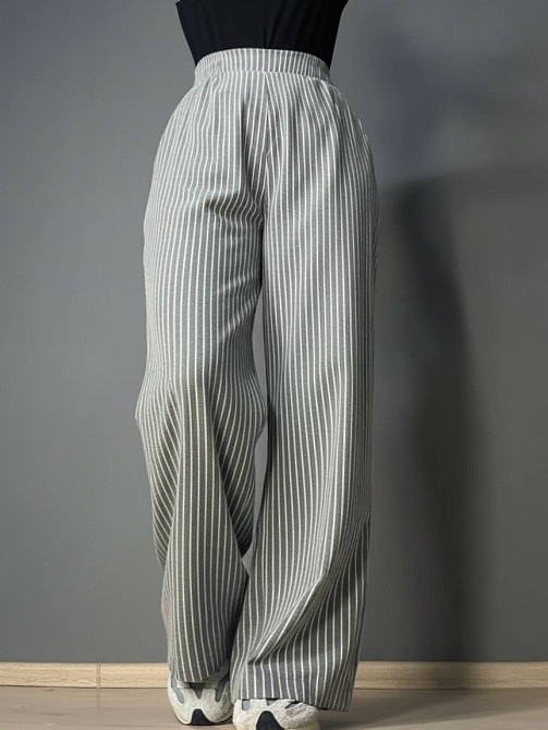 Брюки жіночі A-NIUSHOW 30131 палаццо бавовна в смужку талія на резинці сірі, сірий, M Київ - фото 1