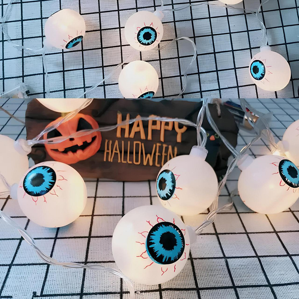 Гирлянда в виде глаз RESTEQ 1.5 м. Светодиодная гирлянда на Хэллоуин — 10 пластиковых глаз с теплым белым свечением, для декора Киев - изображение 6