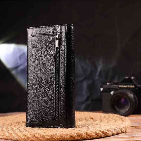 Жіночий місткий гаманець з натуральної зернистої шкіри Чорний (CANPELLINI) Київ