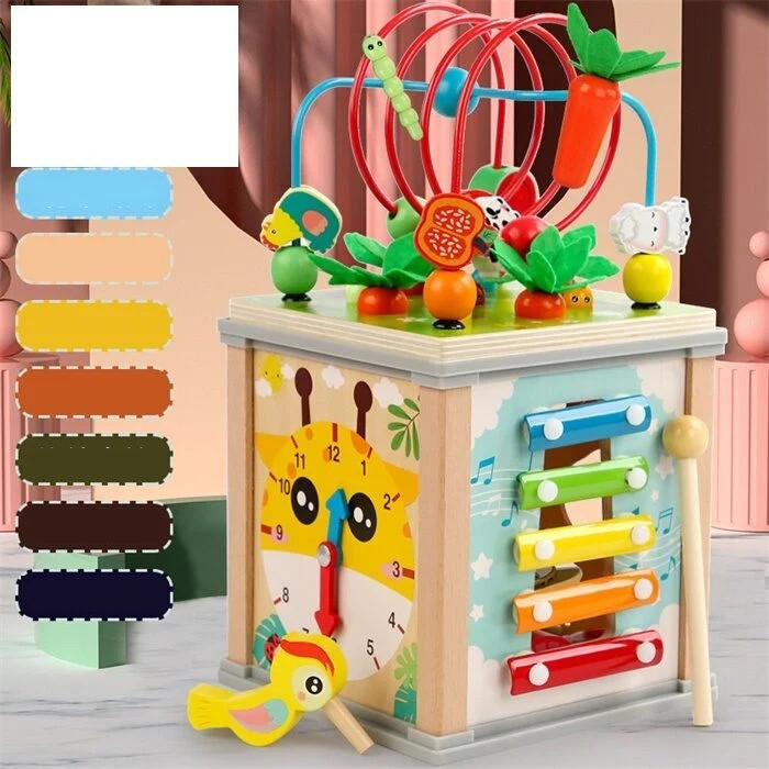 Куб логічний сортер дерев'яний 7 в 1 ксилофон годинник магнітна гра моркви лабіринт шестерні (C 74169) Чернигов - изображение 1