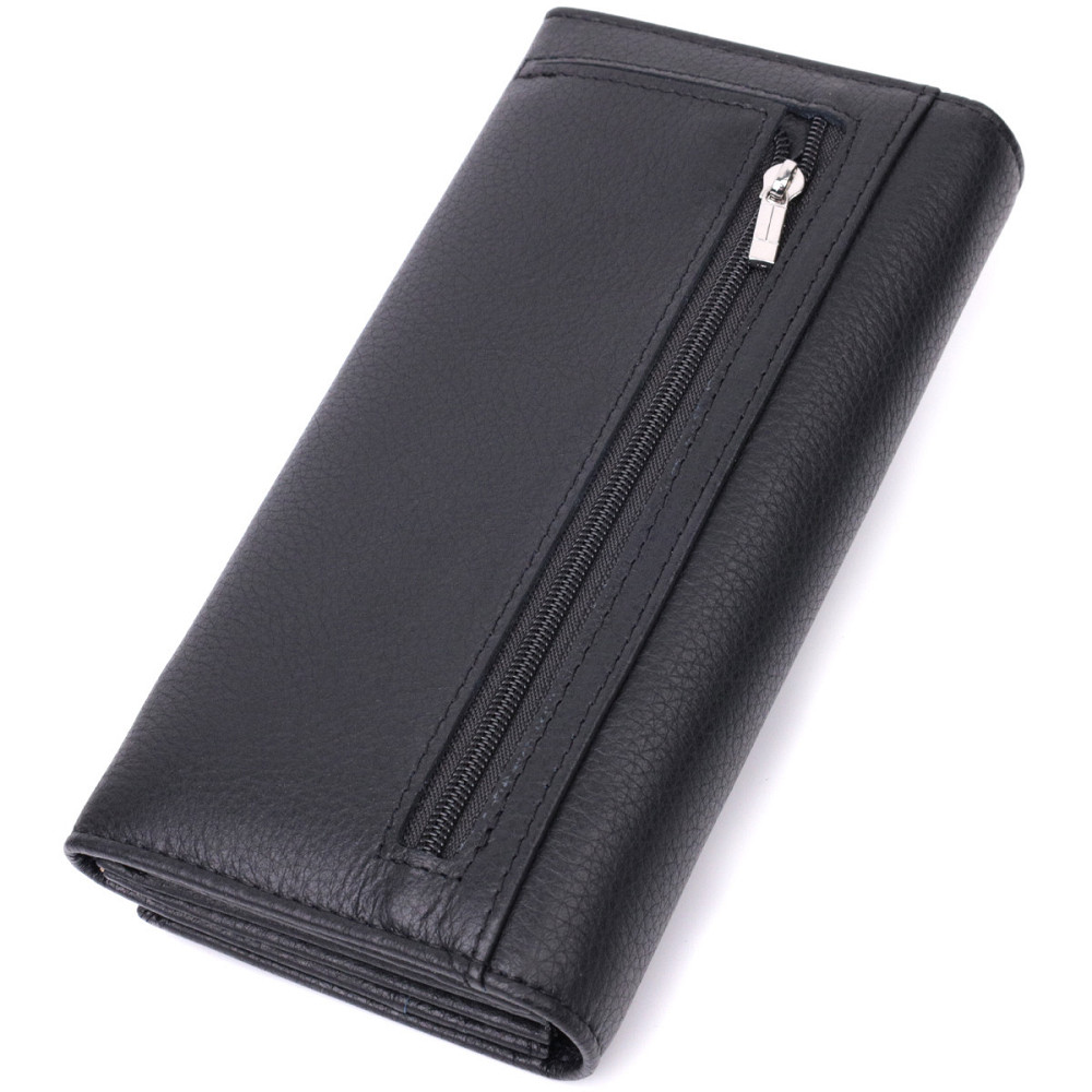 Лаконічний жіночий гаманець горизонтального формату з натуральної шкіри ST Leather 22513 Чорний Київ - фото 2