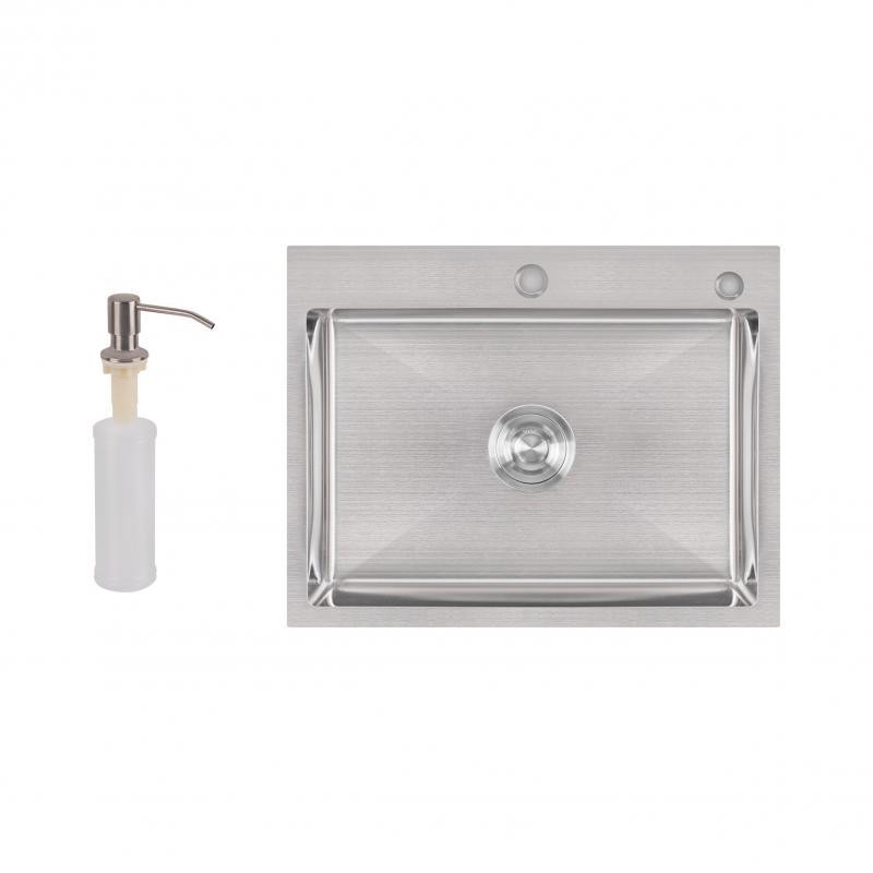 Кухонная мойка с нержавеющей стали Lidz H58*45 3.0/1.0 мм Brush с дозатором для моющего средства Киев - изображение 1
