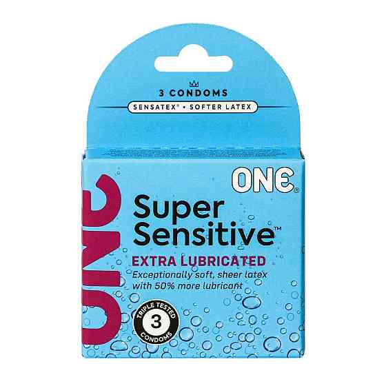Презервативи ONE Super Sensitive, 3 шт, гладенькі, з додатковою змазкою, картонне паковання Sex Aura Київ