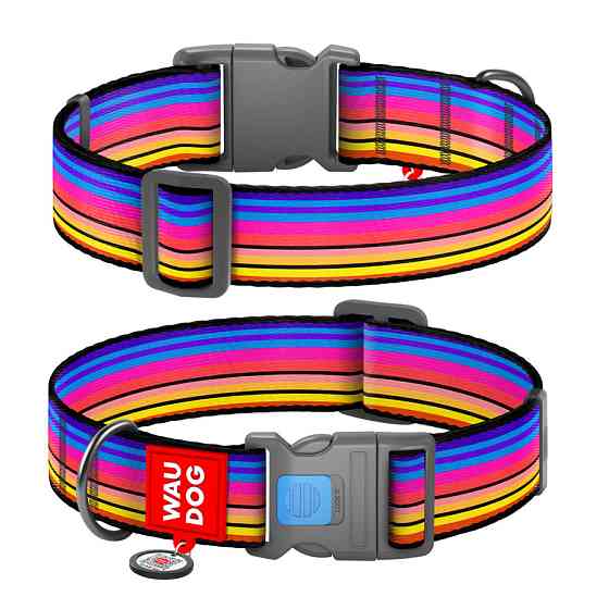 Нашийник для собак нейлоновий WAUDOG Nylon з QR-паспортом, малюнок "Линія 1", пластиковий фастекс, XXL, Ш 35 Вінниця