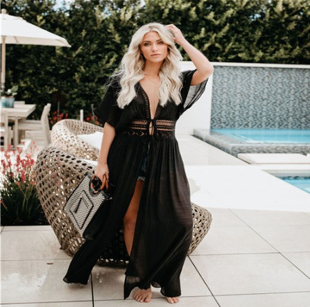 Пляжний халат довгий жіночий чорний Київ - фото 2