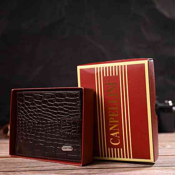 Місткий чоловічий гаманець з натуральної фактурної шкіри з тисненням під крокодила CANPELLINI 21788 Коричневий Київ