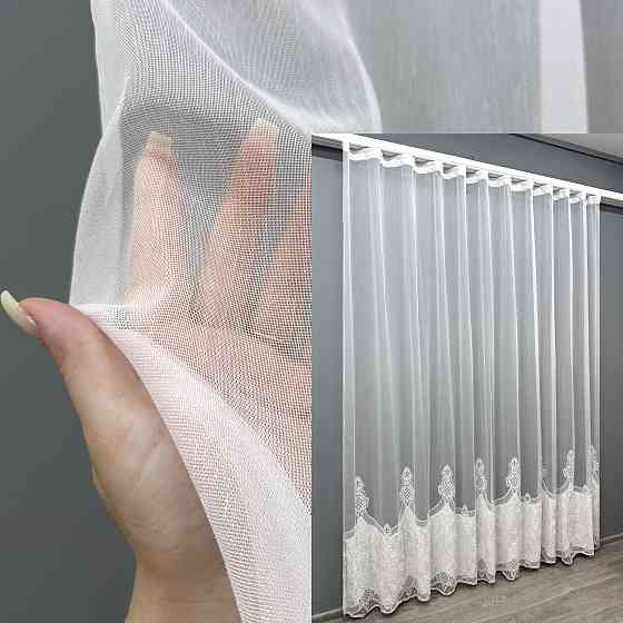 Тюль бамбук с вышивкой и бархатом цвет белый 1814т Киев