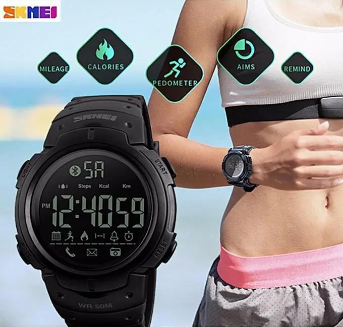 Спортивний жіночий смарт годинник Skmei 1301 Шагомір Bluetooth удароміцний Чорний Вінниця - фото 5