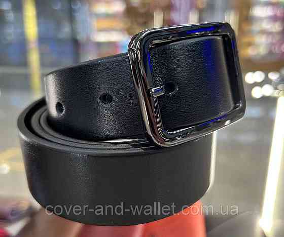 Черный женский брючный ремень из итальянской кожи с прямоугольной пряжкой 35 мм PS Leather Киев