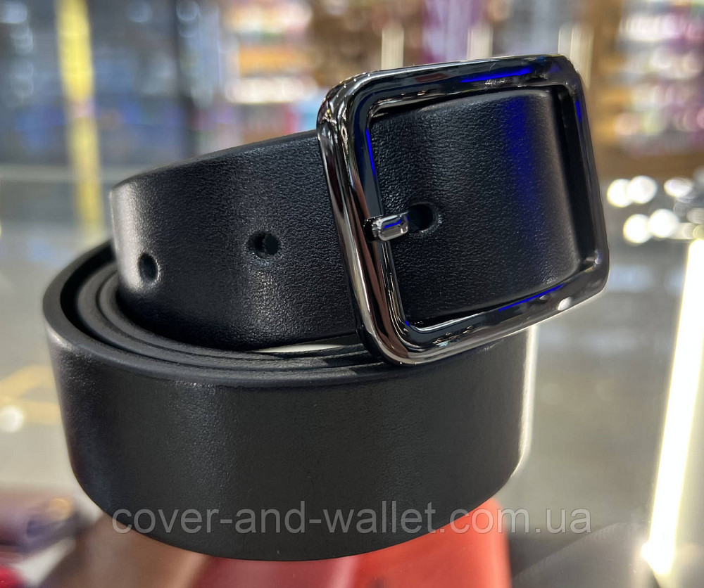 Черный женский брючный ремень из итальянской кожи с прямоугольной пряжкой 35 мм PS Leather Киев - изображение 2