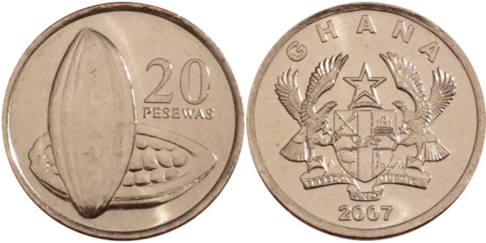 Ghana Гана 20 Pesewa 2007 UNC Полтава - фото 1