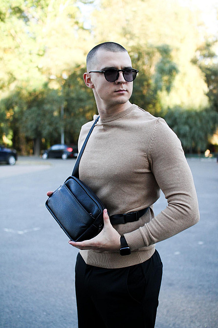 Кроссбоді, бананка із натуральної шкіри, шкіряна сумка на пояс SKILL Smart (Чорна) Суми - фото 2