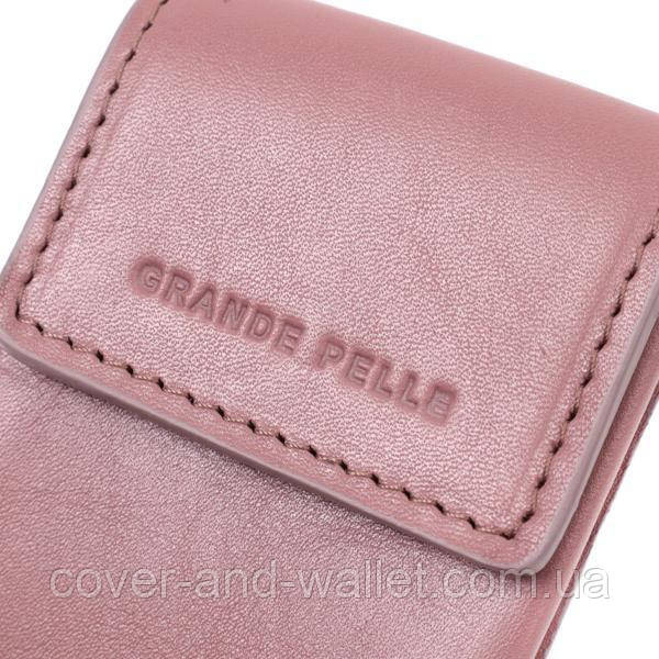 Светло-розовоя женская кожаная ключница с отделениями для карточек Grande Pelle Киев - изображение 6